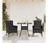 Teenpull Set de Comedor jardín ratán PE Negro con Mesa Acacia 80x80x75 cm y 2 sillas con Cojines desenfundables para terraza Patio balcón Ocio Exterior