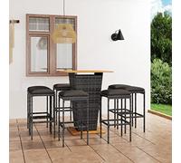 Teenpull Set de Muebles de Bar de jardín 9 Piezas con Cojines Gris ratán PE Estructura Acero Mesa Madera Acacia 80x80x110 cm para terraza Exterior Patio Barbacoa y Ocio