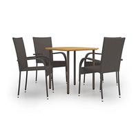 Teenpull Set de Muebles de Comedor de jardín 5 Piezas ratán marrón con Mesa Madera Acacia 80x80x72 cm y 4 sillas apilables para terraza Patio Exterior Resistente y fácil Limpieza