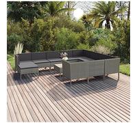 Teenpull Set de Muebles de jardín 12 Piezas con Cojines Gris ratán sintético Resistente para terraza Patio y balcón con Mesa sofá rinconera reposapiés Modular para Ocio y Descanso