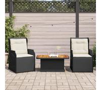 Teenpull Set de Muebles de jardín 3 Piezas ratán sintético Negro con Cojines desenfundables para terraza y Patio, Mesa y sillas reclinables Resistentes y fáciles de Limpiar Ideal para Descanso y Ocio