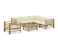 Teenpull Set de Muebles de jardín 7 Piezas bambú con Cojines Blanco Crema para terraza y Patio, Conjunto Modular con sofá, Mesa, Silla, rinconera y Cojines para Descanso y Ocio al Aire Libre