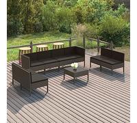Teenpull Set de Muebles de jardín 9 Piezas con Cojines Gris ratán sintético Resistente para terraza, Patio y balcón con Mesa, sofá Modular y rinconera para Descanso y Ocio al Aire Libre