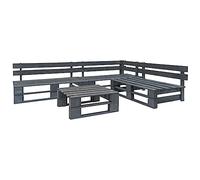 Teenpull Set de Muebles de palets para jardín 4 Piezas Madera de Pino impregnada Gris, Conjunto Modular para terraza, Patio o balcón con Banco rinconera sofá Mesa y otomana para Descanso y Ocio al