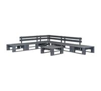 Teenpull Set de Muebles de palets para jardín 6 Piezas Madera de Pino impregnada Gris 280x235x55 cm con Mesa Centro Banco rinconera Ideal para terraza Patio Exterior Descanso y Ocio