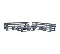 Teenpull Set de Muebles de palets para jardín 6 Piezas Madera de Pino impregnada Gris, sofá rinconera Modular con Mesa y otomanas para terraza, Patio, balcón, Porche