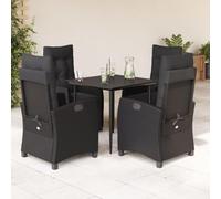 Teenpull Set de Muebles jardín 5 Piezas con Cojines ratán sintético Negro, Mesa Vidrio Templado 80x80 cm, sillas Ajustables con Respaldo y reposapiés, Ideal para terraza, Patio