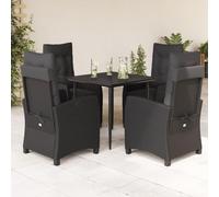 Teenpull Set de Muebles jardín 5 Piezas ratán sintético Negro con Cojines extraíbles, Mesa Vidrio Templado 80x80 cm, sillas reclinables con reposapiés para terraza, Patio y Comedor Exterior