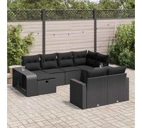 Teenpull Set de sofás de jardín en ratán sintético Negro con 10 Piezas, Cojines con Funda Lavable, Almacenamiento Resistente al Agua, reposapiés versátil para terraza, Patio o balcón
