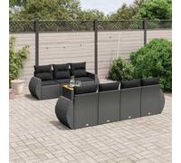 Teenpull Set de sofás de jardín Modular de 8 Piezas en ratán sintético Negro con Cojines Acolchados para terraza, Patio o balcón, Muebles de Exterior Resistentes, cómodos y fáciles de Limpiar