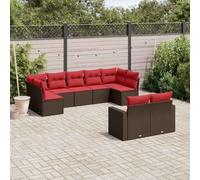 Teenpull Set de sofás de jardín ratán sintético marrón con Cojines Rojos, 9 Piezas modulares para terraza, Patio o balcón, Muebles de Exterior Resistentes, cómodos y fáciles de Limpiar