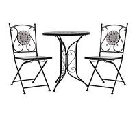 Teenpull Set Mesa y sillas bistró Mosaico Gris con Estructura Hierro Recubierto, 3 Piezas para jardín terraza balcón, Muebles Exteriores Resistentes y fáciles de Limpiar