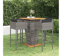 Teenpull Set Muebles de Bar jardín 5 Piezas ratán sintético Gris con Cojines, Mesa 80x80x110 cm, taburetes Resistentes para terraza, Patio, balcón, Ideal para reunión y Ocio al Aire Libre