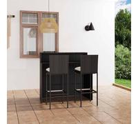 Teenpull Set Muebles de Bar para jardín 3 Piezas con Cojines Negro, ratán PE Resistente, Estructura Acero Recubierto, Mesa 120x55x110 cm y taburetes con Asiento 40x37x4 cm para terraza