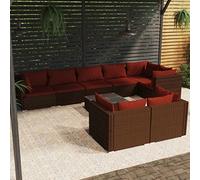 Teenpull Set Muebles de jardín ratán sintético marrón con Cojines Rojos Canela, 9 Piezas con Mesa 60x60x30 cm, sofás modulares para terraza, Patio o balcón, Resistente al Agua y fácil Limpieza