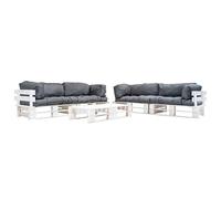 Teenpull Set Muebles de palets de jardín 6 Piezas Madera de Pino impregnada Cojines Grises para terraza Patio Comedor Exterior con 4 sofás 2 plazas 2 mesas de Centro Ideal para Descanso y Ocio