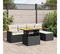 Teenpull Set sofás jardín ratán sintético Negro con Cojines Blancos Crema, 6 Piezas Modular con función almacenaje y Bolsillos Resistentes al Agua para terraza Patio Comedor Relax