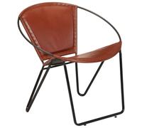 Teenpull Silla marrón de piel auténtica con estructura de acero pulverizado, 69 x 69 x 69 cm, ancho del asiento: 52 cm, sillón de relax con acolchado suave, diseño vintage para salón y rincón de