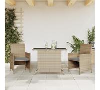 Teenpull Sillas y mesita de jardín 3 Piezas ratán sintético Beige con Cojines extraíbles para terraza, Patio o balcón, Muebles de Exterior Resistentes y fáciles de Limpiar
