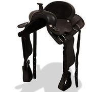Teenpull Sillín de piel auténtica de 15 pulgadas, color negro con cabestro, robusto sillín para el tiempo libre, senderismo, torneo, asiento acolchado, equipamiento perfecto para jinetes y caballos