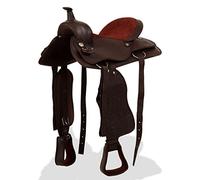 Teenpull Sillín occidental de piel auténtica de 16 pulgadas, color marrón con cabestro, juego de pectoral para tiempo libre, senderismo, equitación, torneo, sillín de caballo, asiento cómodo y correa