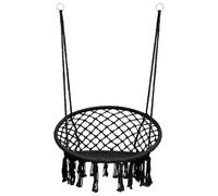 Teenpull Sillón colgante antracita de acero y algodón, 80 cm de diámetro, con red de cuerda ajustable y diseño de borlas, para jardín, patio y parque infantil, estructura estable y suspensión segura