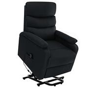 Teenpull Sillón de masaje con ayuda para levantarse de tela negra, masaje vibratorio de 6 puntos, función reclinable manual, respaldo y reposapiés ajustables, puerto USB, mando a distancia