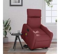 Teenpull Sillón de masaje eléctrico con ayuda para levantarse en color rojo vino, piel sintética con masaje vibratorio de 6 puntos, función reclinable eléctrica, reposabrazos anchos, marco estable