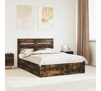 Teenpull Smoke Oak Bed Frame 140 x 190 cm Engineered Wood with headboard and 6 Drawers, slatted Support, Storage Base for Bedroom, Indoor Use, up to 200 kg, Easy Assembly