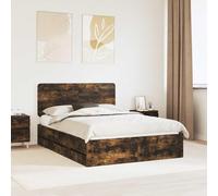 Teenpull Smoke Oak Bed Frame 150 x 200 cm Engineered Wood, Platform Bed with slatted Support, Hidden Drawer Storage, headboard, Indoor Bedroom Use, Easy Assembly, 200 kg Capacity