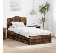 Teenpull Smoke Oak Bed Frame 90 x 190 cm Engineered Wood, Bed Base with headboard and 6 Hidden Drawers, Platform Support for Bedroom Storage, Indoor Use, Easy Assembly