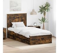 Teenpull Smoke Oak Bed Frame 90 x 190 cm Engineered Wood, slatted Base, Integrated headboard, 6 Hidden Drawers, Modern Bedroom Storage for Adult Guest Rooms, Indoor Use, Compact Space Saving