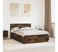 Teenpull Smoke Oak Bed Frame with Adjustable headboard, LED Strip Lights, USB Port, Engineered Wood Platform for Bedroom, Indoor Use, 150 x 200 cm, Supports up to 200 kg