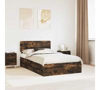Teenpull Smoke Oak Bed Frame with Drawer, 120 x 190 cm, Engineered Wood Platform Base, Adjustable headboard, Built-in Storage, slatted Support for Bedroom, Indoor Use, 2 Person, 200 kg