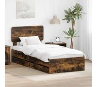 Teenpull Smoke Oak Bed Frame with Drawer, 75 x 190 cm, Engineered Wood, Adjustable headboard, slatted Base, Hidden Storage, Indoor Bedroom Use, One-Person Support