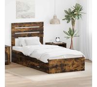 Teenpull Smoke Oak Bed Frame with headboard, 100 x 200 cm, Engineered Wood Structure with Drawers, Modern Platform Base, Storage Bed for Bedroom, Indoor Use, Easy Assembly, Space Saving Design