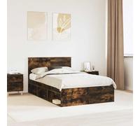 Teenpull Smoke Oak Bed Frame with headboard, 120 x 190 cm Engineered Wood, slatted Base, Sturdy Support for Bedroom, Modern Storage Friendly Platform for Adult and Guest Rooms