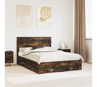 Teenpull Smoke Oak Bed Frame with Headboard 150 x 200 cm Engineered Wood Platform Bed with Slat Support, Storage Drawers, Cabinet Style Base for Bedroom, Space Saving Sleep Solution