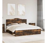 Teenpull Smoke Oak Bed Frame with Headboard, 180 x 200 cm Super King, Pine Solid headboard, slatted Base, Durable Wooden Structure for Bedroom Comfort, Adult and Guest Room Use