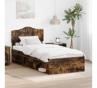 Teenpull Smoke Oak Bed Frame with Headboard 75 x 190 cm, Wood and Solid Pine, slatted Base, Modern Bedroom Platform Bed for One Sleeper, Easy Care, 100 kg MAX Support, Compact Home Use