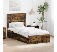 Teenpull Smoke Oak Bed Frame with Headboard 90 x 190 cm Engineered Wood, Slat Base, Drawer Storage, Bedroom Platform, Compact Single Bed for Adult and Guest Rooms
