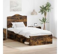 Teenpull Smoke Oak Bed Frame with Headboard, 90 x 190 cm Single Bed, Solid Pine Headboard, Slatted Base, Wooden Platform for Adult, Child, Guest Room, Easy Clean, Durable