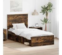 Teenpull Smoke Oak Bed Frame with headboard, 90 x 190 cm Single Short Mattress Size, Wood and Solid Pine Structure, slatted Base for Bedroom, Home Use, Durable and Easy to Clean