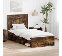 Teenpull Smoke Oak Bed Frame with headboard 90 x 200 cm, Wood Slat Support, Single Bed Base, Storage Drawer, Easy Clean, Bedroom Use for Guest Room, Adult or Youth Spaces