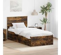 Teenpull Smoke Oak Bed Frame with headboard, Engineered Wood, 100 x 200 cm, slatted Base, Indoor Bedroom Use, 200 kg MAX Load, Modern Platform Sleep Support