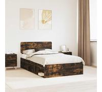 Teenpull Smoke Oak Bed Frame with headboard, Solid Pine and Engineered Wood, Fixed Slat Base for 135 x 190 cm Mattress, Modern Bedroom Support, Easy Assembly, 200 kg Capacity