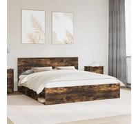 Teenpull Smoke Oak Bed Frame with headboard, Super King 180 x 200 cm, Engineered Wood, Fixed Slat Support, Modern Bedroom Structure for Two Adults, Durable and Easy to Clean