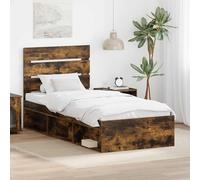 Teenpull Smoke Oak Bed Frame with Pine headboard 90 x 190 cm, Engineered Wood Base, slatted Support Platform, Single Short Mattress fit, Modern Bedroom Design for Daily Rest and Easy Cleaning