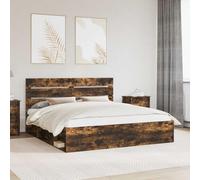 Teenpull Smoke Oak Bed Frame with Pine Headboard, Super King 180 x 200 cm, Solid Wood and Engineered Structure, Fixed Slat Support for Bedroom Comfort and Easy Care