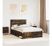 Teenpull Smoke Oak Bed Frame with Solid Pine headboard, 120 x 200 cm Mattress Size, Engineered Wood Structure, Fixed Slat Base, Indoor Bedroom Use, Easy Clean Finish, for Two Sleepers